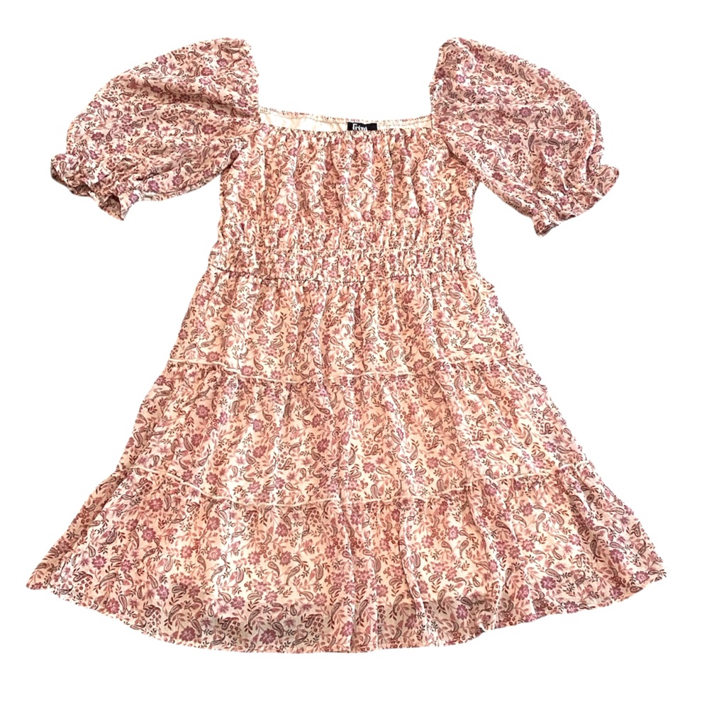 Babydoll empire waist puff sleeve tiered mini dress sheer floral fairy size XL
